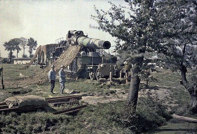 French soldiers camouflaging a 370 mm railway gun with the inscription Keity, Noyon, Oise, France, September 5, 1917 by Paul Castelnau